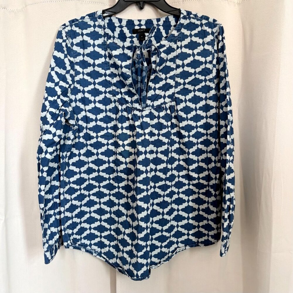 J Crew Womens Top Size‎ 12 Blue Geometric Coastal Cotton Lightweight Boho 18358